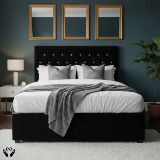 Black Velvet Crystal-Button Bed