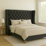 Charcoal Velvet Wingback Headboard with Deep Tufting