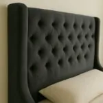 Charcoal Velvet Wingback Headboard with Deep Tufting