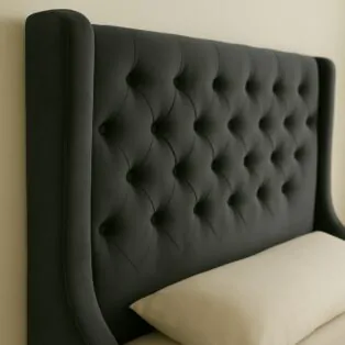 Charcoal Velvet Wingback Headboard with Deep Tufting