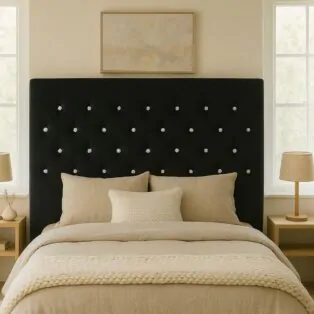 Navy Wingback Headboard with Pearl-Tufted Detailing