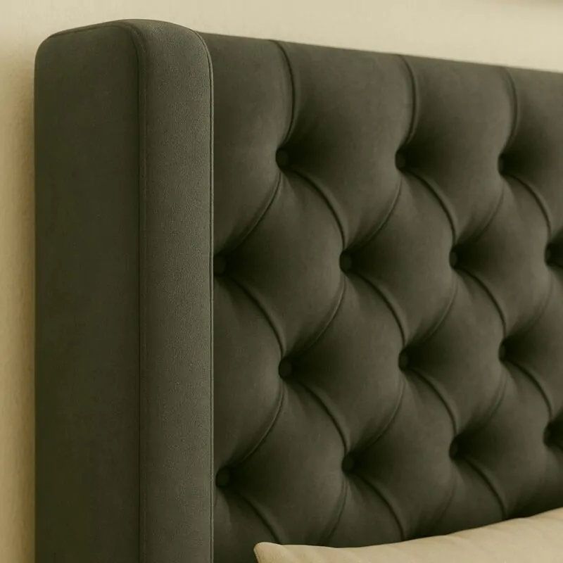 Wingback Tufted Upholstered Headboard in Charcoal Grey